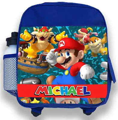 £19.99 • Buy Personalised Kids Blue Backpack Any Name Super Mario Boys Childrens School Bag 4