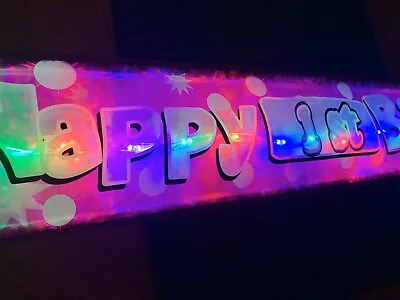 Pink Flashing Happy Birthday BANNER Glow Party FREE Delivery  1 2 3 4 5 6 7 8 9 • £6.99