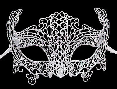 Mask From Venice Lace Burano-Wolf Civet Carnival- White Mother-of-Pearl 336 • $70.15