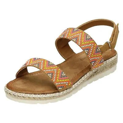 Ladies Savannah Coloured Beaded  Studded Low Wedge Sandals F1r0806 • £5.99