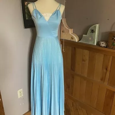 1970s Light Blue Pleated Formal Bridesmaid Maxi Dress • $45