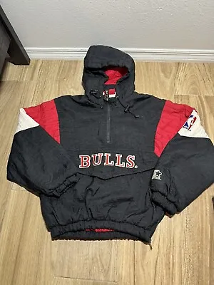 VTG 90s NBA Chicago Bulls Starter Pullover Half Zip Jacket Parka Size Small • $83.50