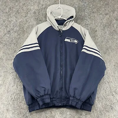 VINTAGE Seattle Seahawks Jacket Mens XL Blue Logo Puffer Coat Football 90s • $15.96