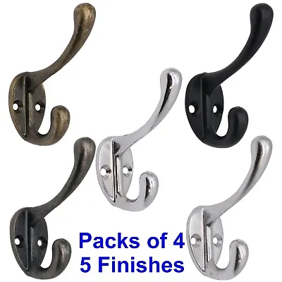 Coat Hooks **4 PACK** Robe Wall Door Dress Bathroom Clothes Hangers +Fixings • £7.49