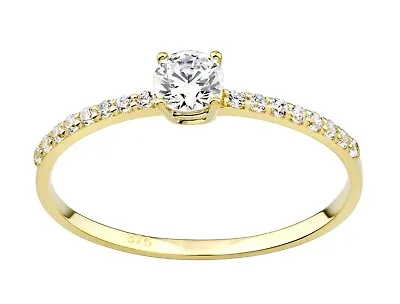 9ct Yellow Gold 0.33ct Solitaire Engagement Ring J To S ~ Simulated Diamond • £49.95