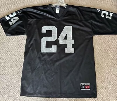 XL Charles Woodson 24 Raiders NFL Jersey Logo Athletic Black Silver Screen Print • $29.99