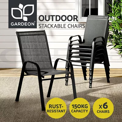 Gardeon 6PC Outdoor Dining Chairs Stackable Lounge Chair Patio Furniture Black • $189.95