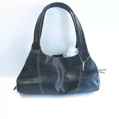 Vintage Fossil Classic Genuine Black Leather Over The Shoulder Hobo Purse 75082 • $55