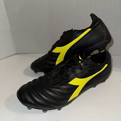 Diadora Brasil Elite Leather Soccer Cleats/Spikes Men’s 9 Black & Yellow • $69.95