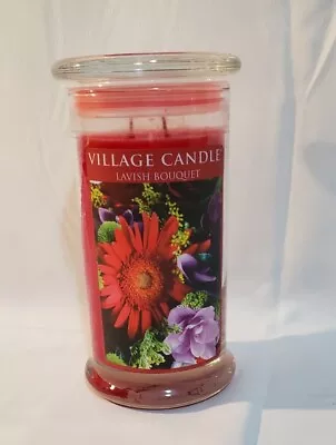 NEW Village Candle Lavish Bouquet Large 21 Oz Jar Candle Two Wicks Glass Pillar  • $16.49