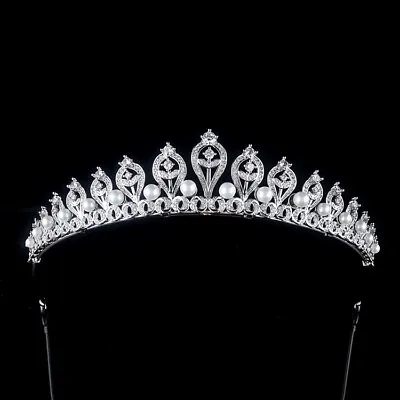 Luxury All CZ Cubic Zirconia Classical Queen Wedding Party Princess Tiara Crown • £36.59