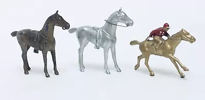 Vintage Metal Race Horse Lot Of 3 Horses One With Jockey All Made In USA • $38