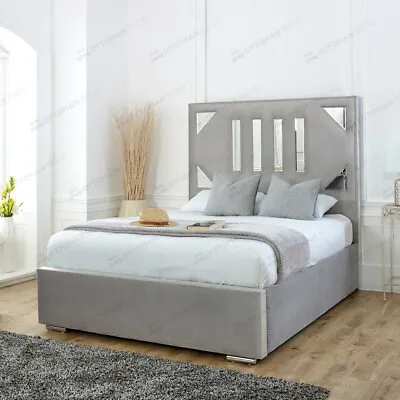 £999.93 • Buy Luxury Mirrored Bed Ottoman Gas Lift Up Storage Bed Frame Base With Headboard