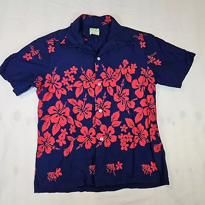 Ui Maikai Hawaiian Shirt Mens XL Navy Red Hibiscus Vintage Short Sleeve Button  • $29.95