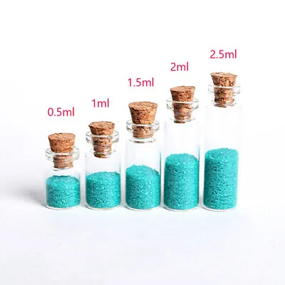 0.5ml-5ml Glass Bottles With Cork Stopper Tiny Vials Wish Jars Containers Tubes • $17.62