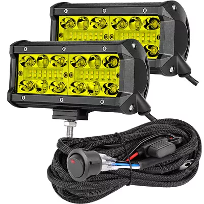 2x 7in 400W LED Pods Work Light Bar Yellow Combo Driving OffRoad ATV 6  + Wiring • $38.99