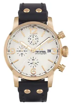 TW Steel Maverick Chronograph Rose Gold PVD Leather Date Quartz Mens Watch MS73 • $239