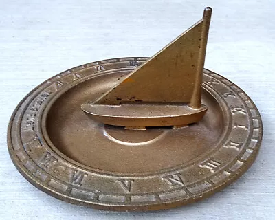 Vintage Sailboat Sundial Birdbath Sun Dial Cast Metal Bird Bath Tempus Fugit • $59.42