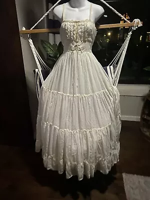 VTG Gunne Sax By Jessica San Francisco Ribbon & Lace Prairie Dress Size 9 White • $155