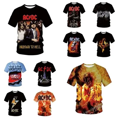 Unisex 3D ACDC Rock Band Short Sleeve Pullover T-shirt Tee Top Gifts UK • $14.46