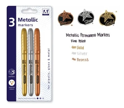 £2.85 • Buy 3 Metallic Marker Pens Gold Silver Bronze Paper Card Glass Metal Plastic Xmas