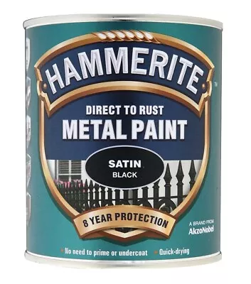 Hammerite - Satin Black - Direct To Rust Metal Paint - 750ml • £19.99