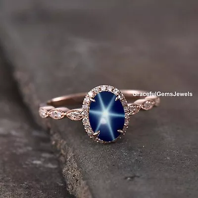 Blue Star Sapphire Ring 925 Sterling Silver Ring Lindy Star Sapphire Ring • $48