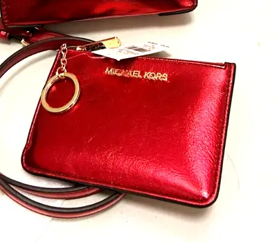 Michael Kors Jet Set Travel Small Women Top Zip Coin Pouch Card Wallet Crimson • $28
