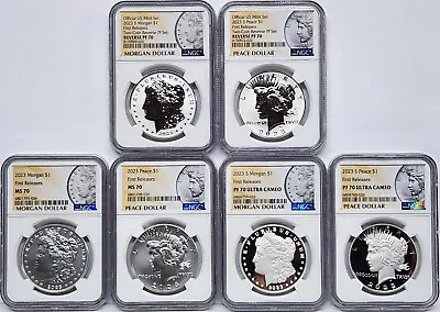 6 Coin Set 2023 Morgan And Peace Silver Dollars Ngc Ms Pf Rp 70 First Releases • $560