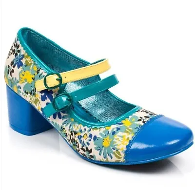 £40 • Buy BNIB Poetic Licence Blue/Yellow Floral Mini Mod Retro Style Shoes   Sz 6.5 (40)