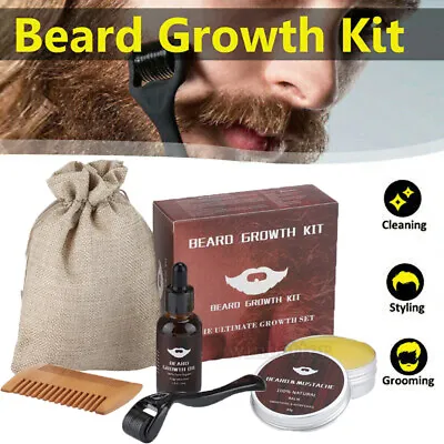 $17.95 • Buy Beard Grooming Kit Hair Beard Growth Activator Serum Oil Balm Derma Roller Set