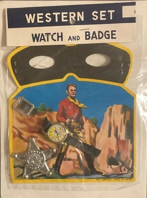 $15.65 • Buy 1950's Vintage Western Toy Set-Watch Badge & Lane Ranger Style Mask  NOS!