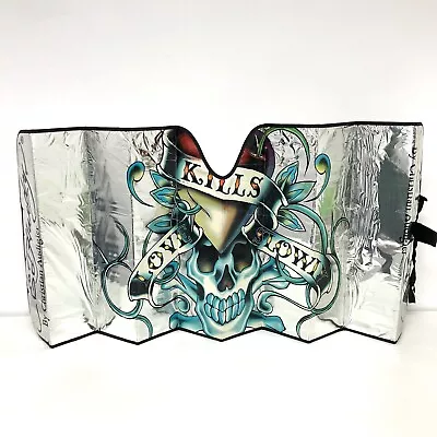 Auto Expressions Ed Hardy Skull Tattoo Car Sun Shade Screen Windscreen Folding • $37.29