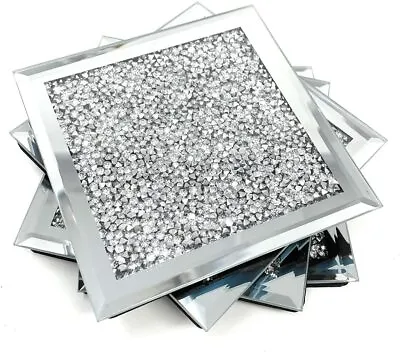 Luxury COASTERS Silver BLING CRUSHED DIAMOND ELEGANT STUNNING MIRROR SHINE TEA • £44.99