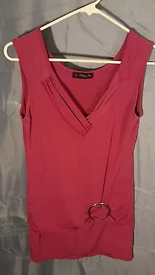 Volume One Juniors V-Neck Sleeveless Stretch Mini Dress Berry Pink W/ Buckle • $8.95