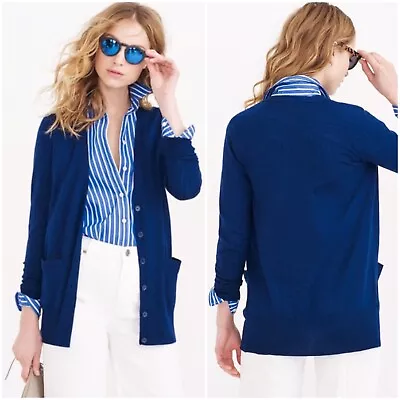 J.CREW Women's Size XXS Cobalt Blue Merino Wool Long Cardigan Sweater Button-up • $19