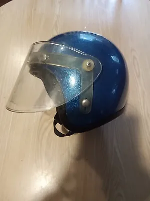 Nesco Comet Vintage Blue Metal Flake Helmet With Viser 1974 • $45