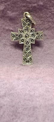 Vintage ~ Marcasite & Sterling Silver Fancy Cross Pendant • $10.99