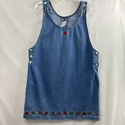 Vintage True Blue Womens XL Denim Dress Jumper Sleeveless  Embroidered • £23.63