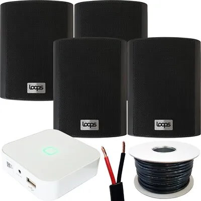80W Mini WiFi Stereo Amplifier & 4x 70W 4” Black Outdoor Wall Speaker System • £199.99