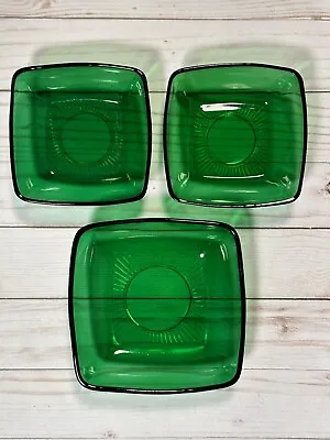 Vintage Square VERECO France Forest Green Emerald Glass 3 Berry Snack Bowls • $45