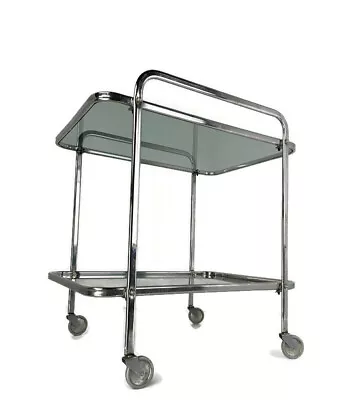 Bar Cocktail Tea Cart Trolley Hollywood Regency Kitchen Island Brass  Smoked Gla • $654