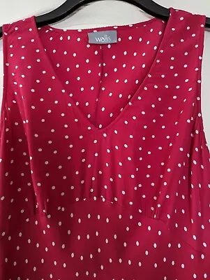 Dress Size 14 By Wallis In Deep Pink/white Spotted Unlined Pull On.      (p1/23) • £4.99