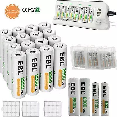 EBL Lot AA AAA Rechargeable Batteries 2800mAh 2300mAh 1100mAh 800mAh NI-MH US • $36.99