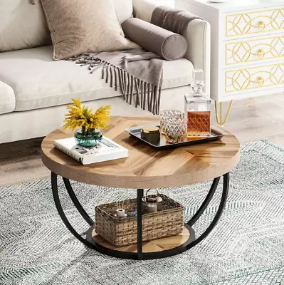 Modern Round Coffee Table Living Room End Side Storage Wood Furniture Tables New • $128.02