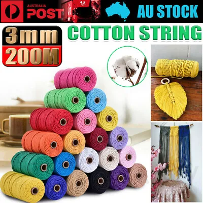 $13.59 • Buy 3mm 200M Natural Cotton Twisted Cord Craft Macrame Artisan Rope Craft String AU 