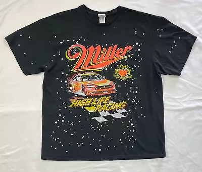 Junk Food Miller High Life Racing Graphic Tee Nascar Grunge Vintage 90s Black L • $24.95