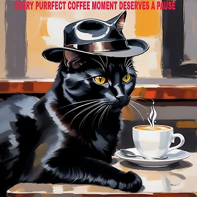 Limited Edition Coffee Cafe With Black Cat Wall Art Picture Print • £14.99