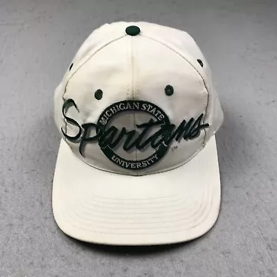 VINTAGE Michigan State Spartans Hat Adult White Snapback The Game Circle Logo • $29.99