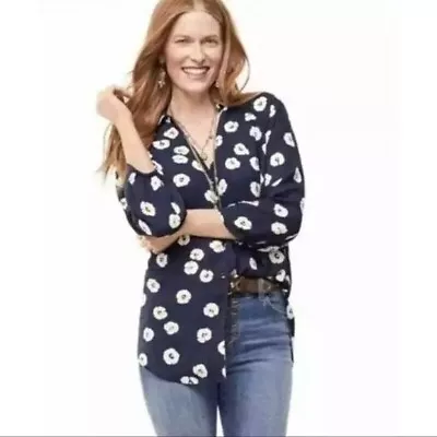 Cabi # 5705  Go To Button Up  Navy/White Floral Print 3/4 Sleeve Blouse SZ S • $25